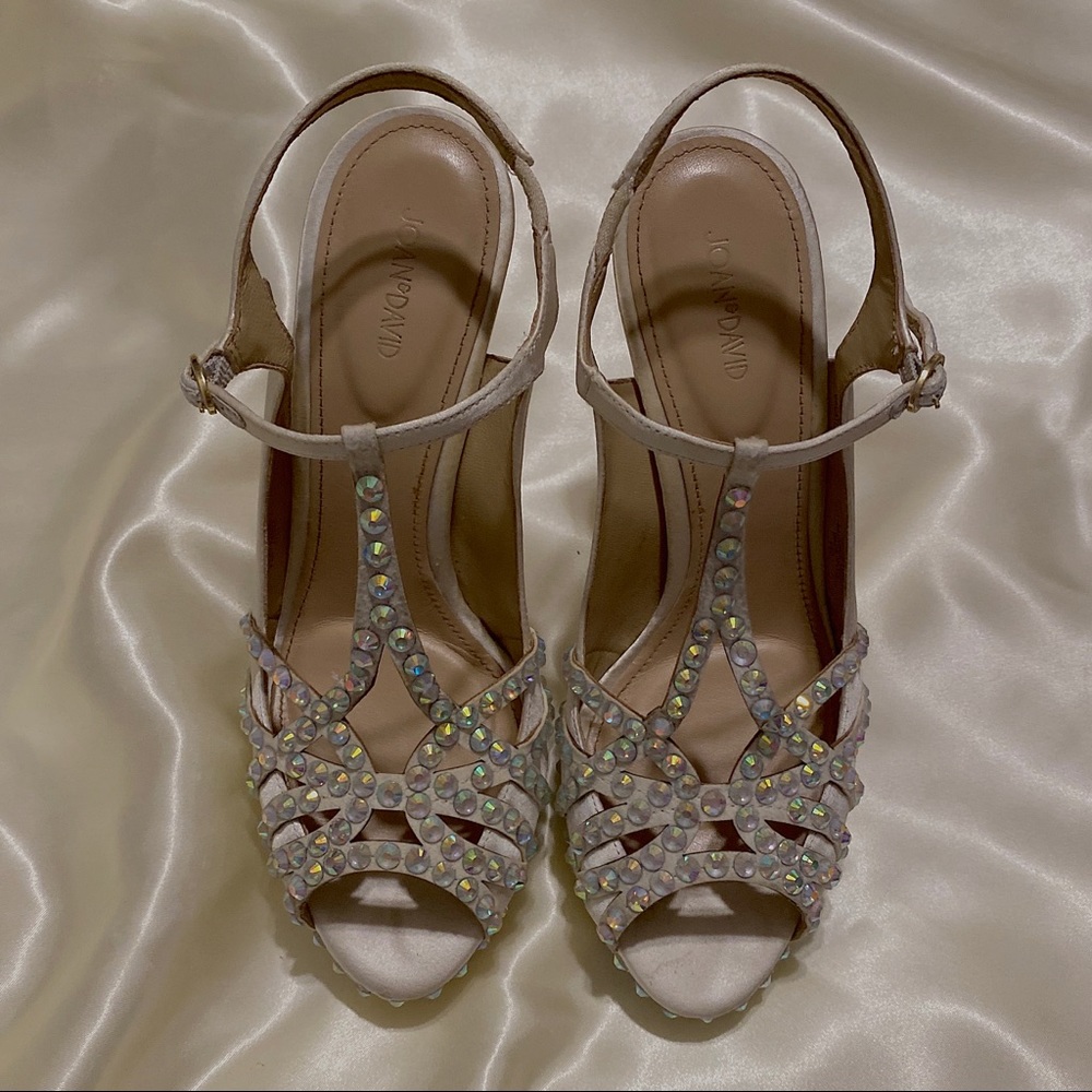 Joan & David Decatline Embellished Off White Satin Platform Heels